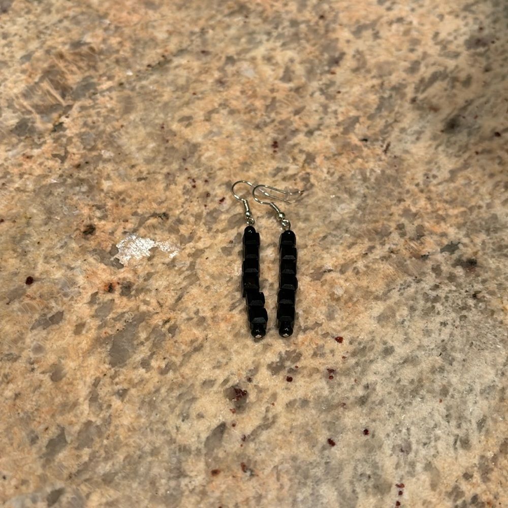 Shiny Hematite black cube earrings